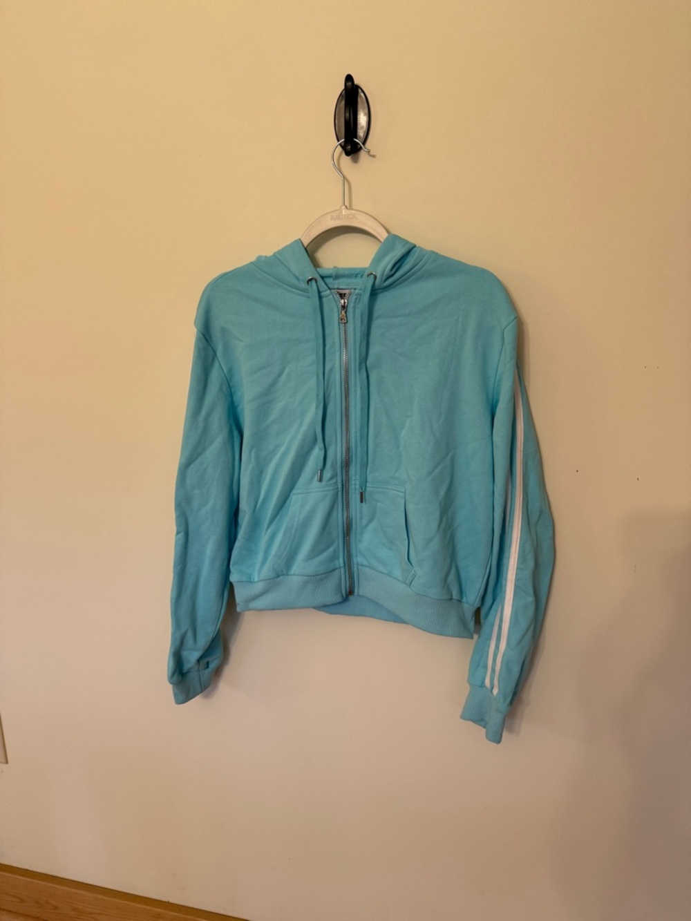 Tiger Mist Light Blue Zip-Up Track Hoodie with White Stripe
